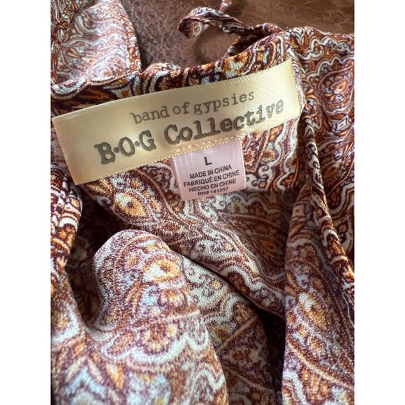 Band Of Gypsies Faux Wrap Dress B-O-G Collective Paisley Ruffle Hem L  Boho - Picture 6 of 10